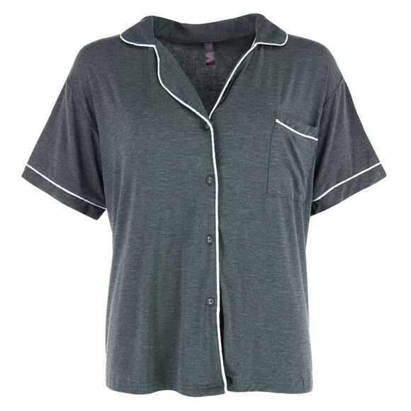 Bewicked Women's Plus Size Notch Color Short Pajama Set with Trim - Picture 2 of 4